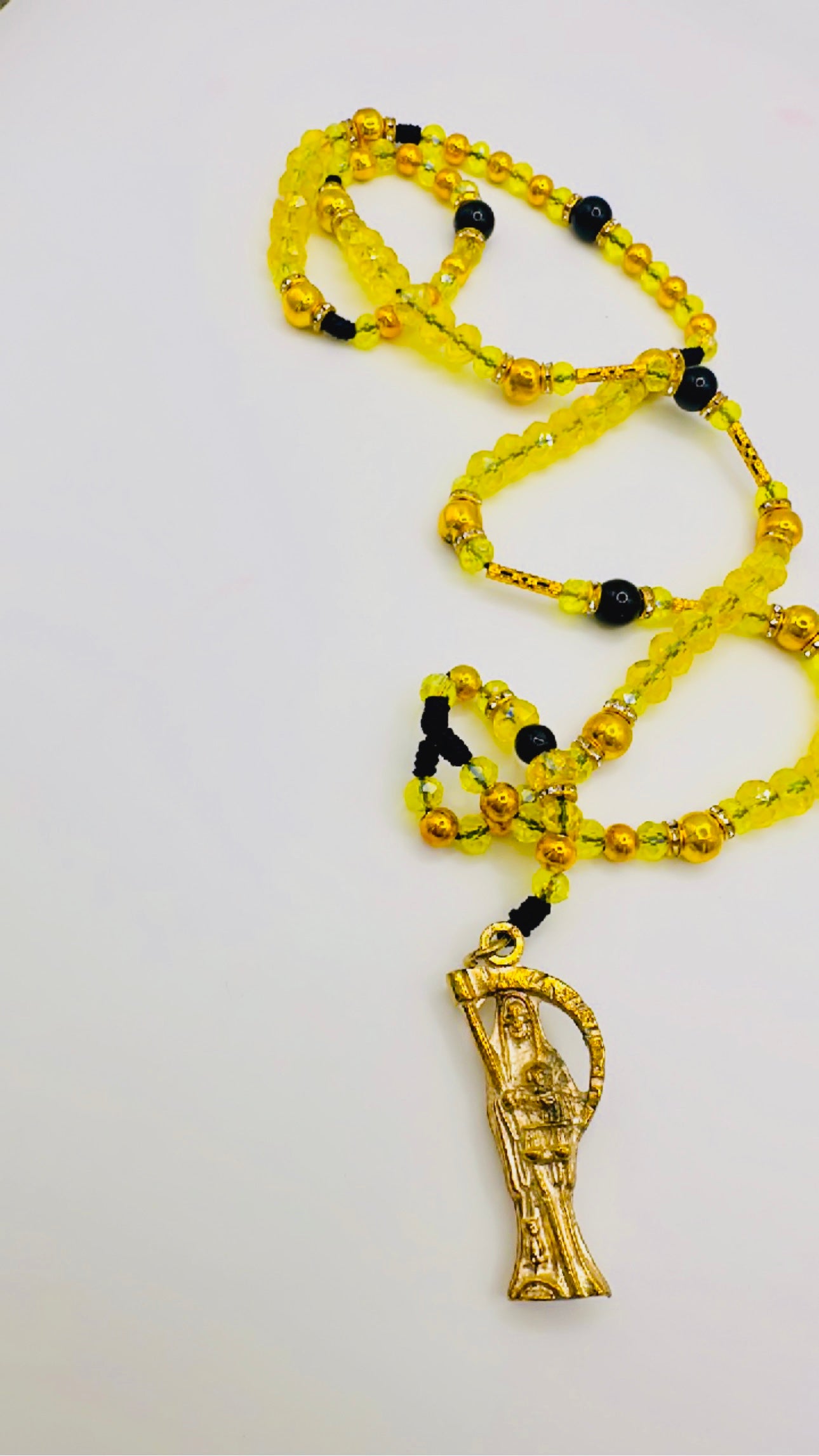 Yellow and black santa muerte rosary