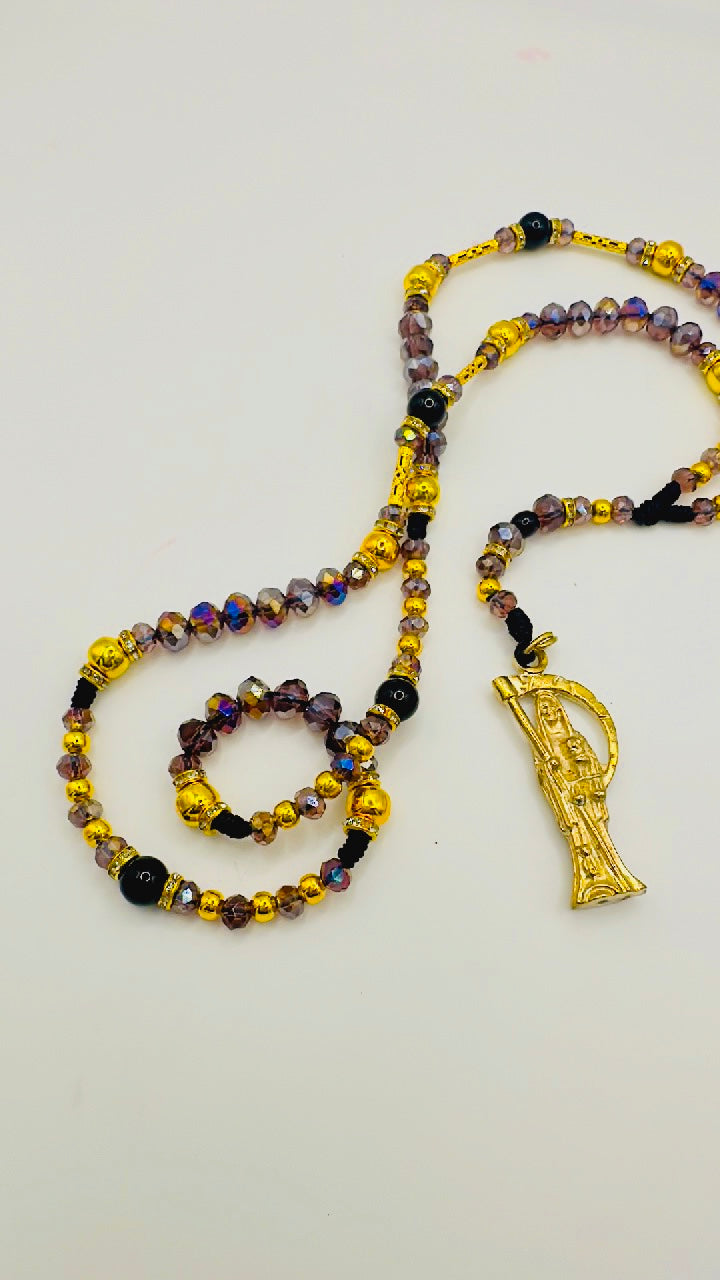 Purple and gold santa muerte rosary