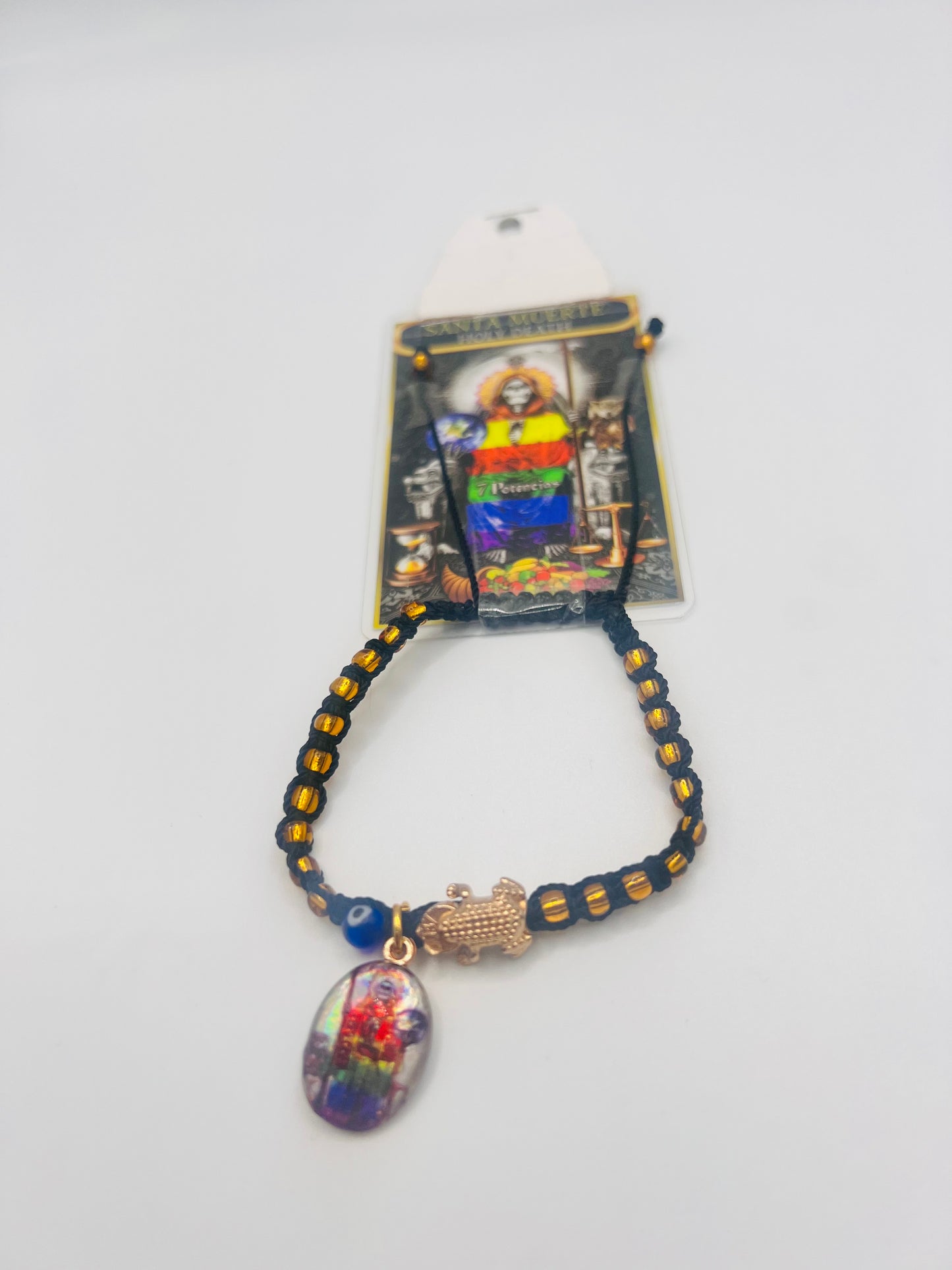 Santa muerte Evelio eye bracelet and prayer card