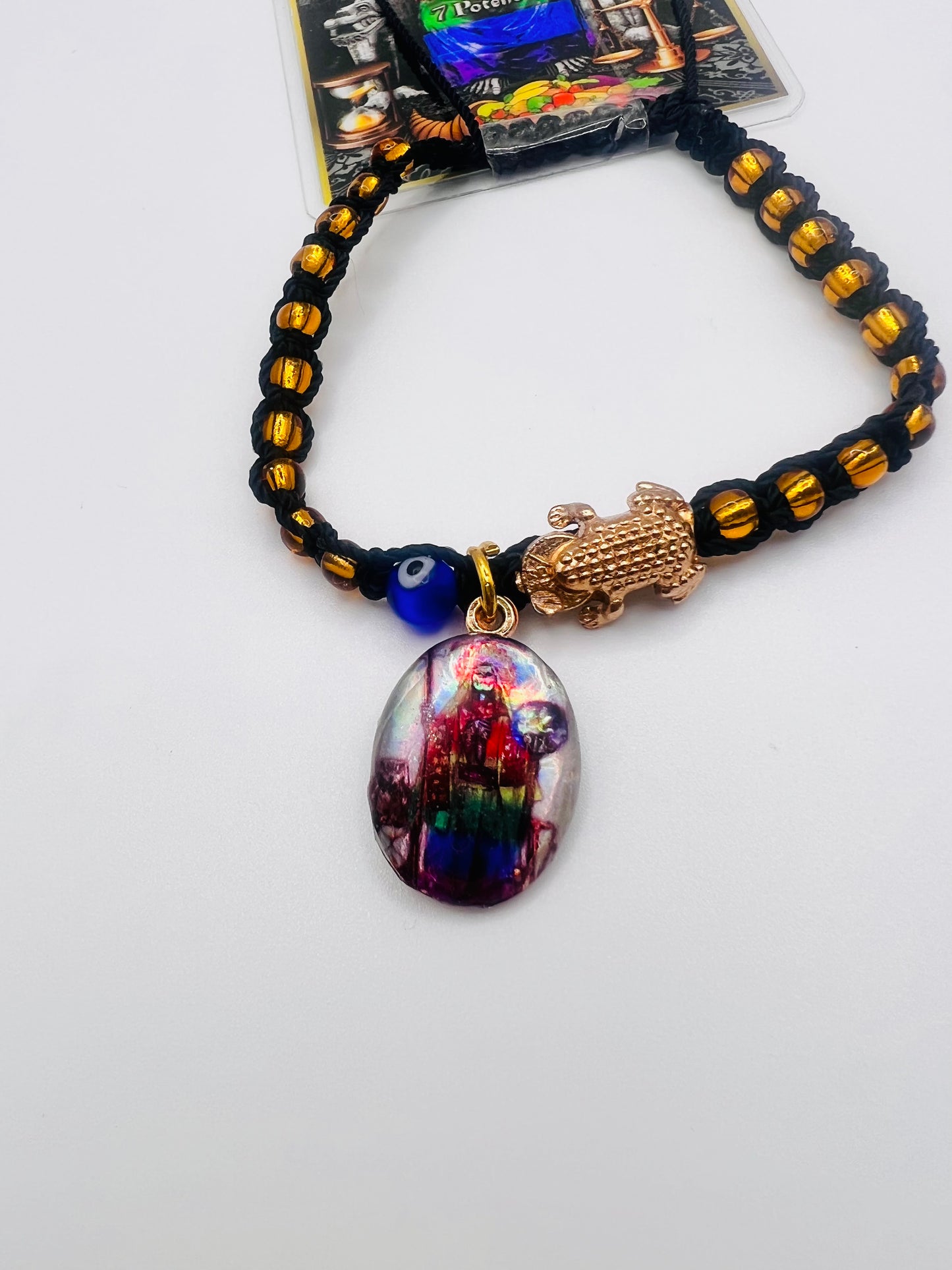 Santa muerte Evelio eye bracelet and prayer card